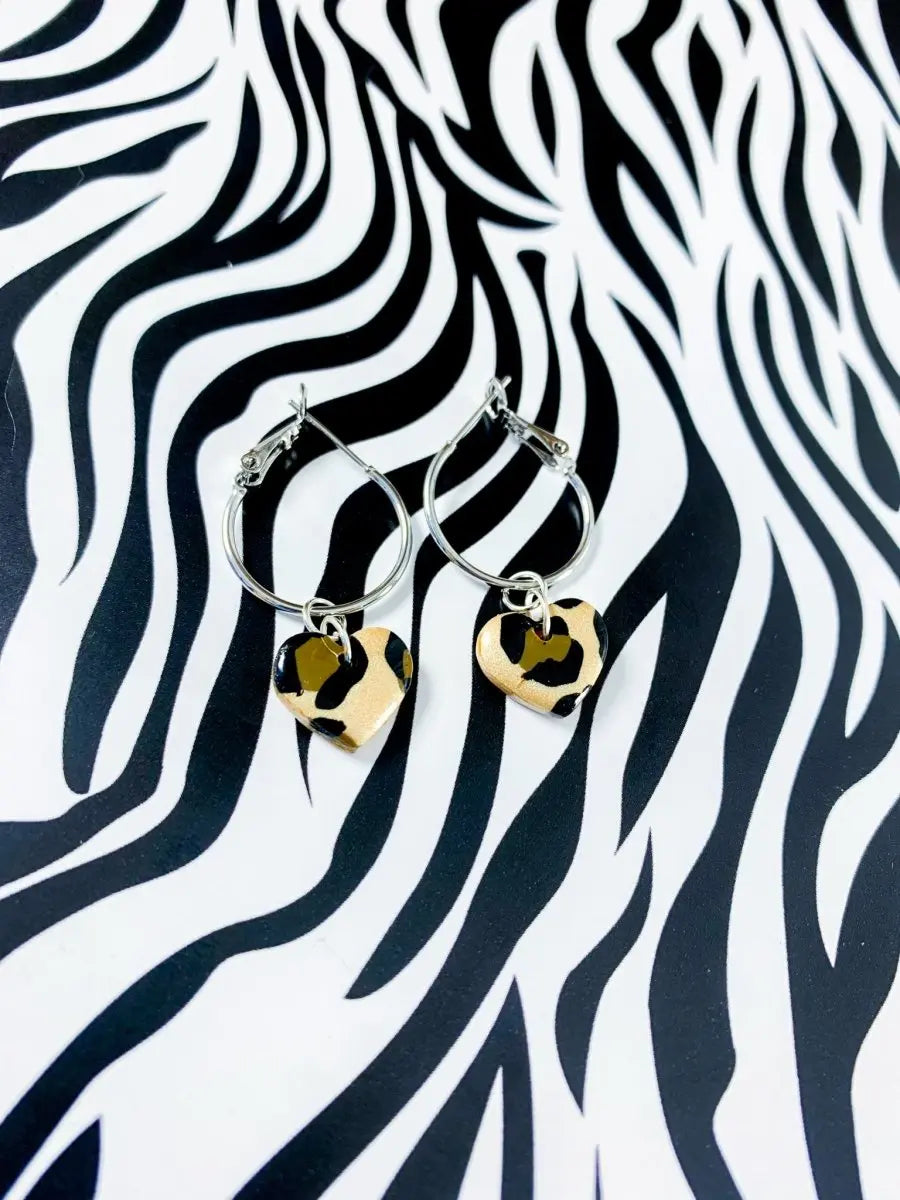 Small Metallic Champagne Leopard Heart Stud Earrings from Sapphire Frills
