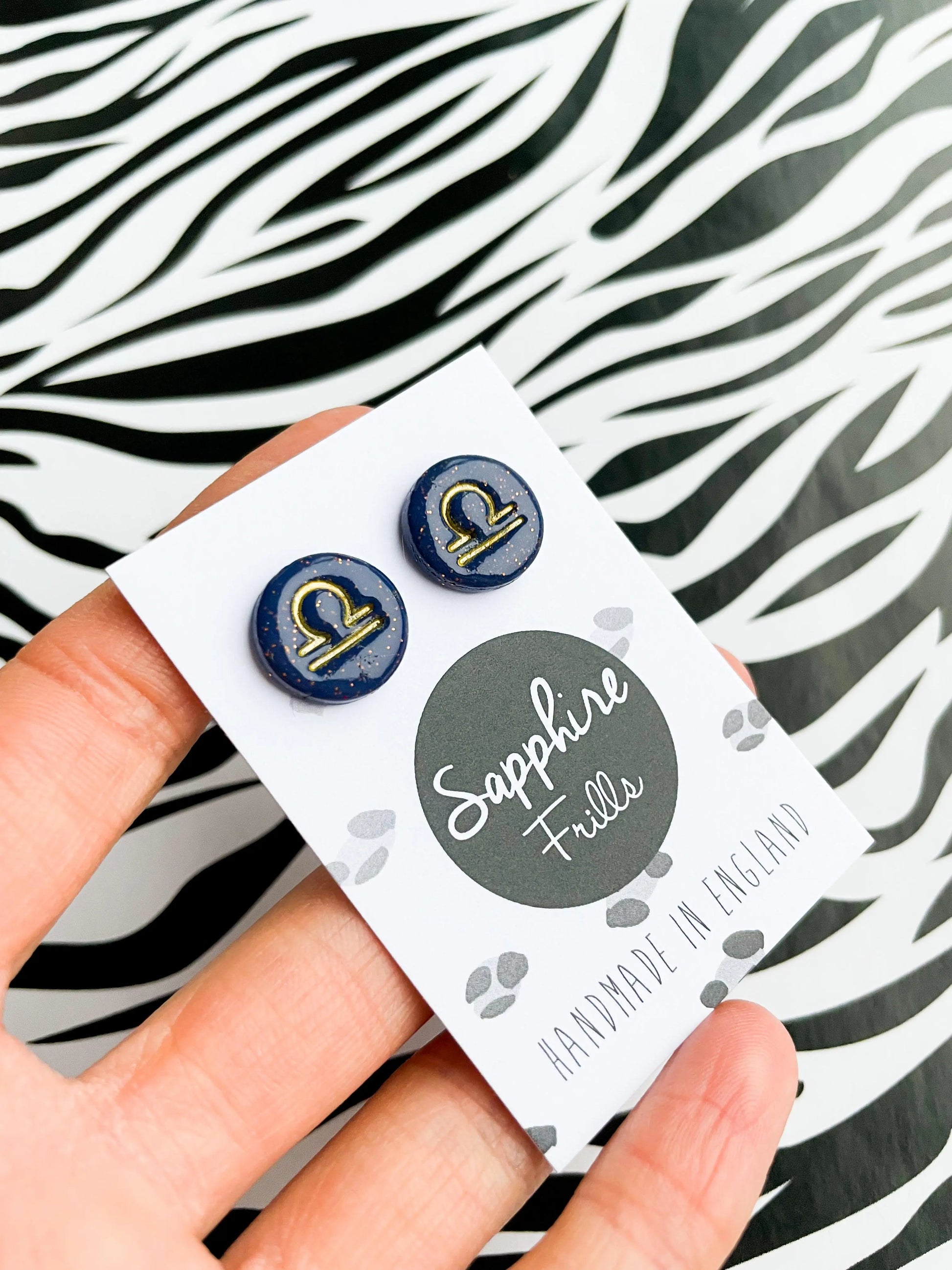 Small Navy Glitter Zodiac Circle Stud Earrings from Sapphire Frills