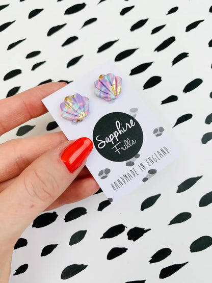 Small Pastel Marble Shell Stud Earrings Sapphire Frills