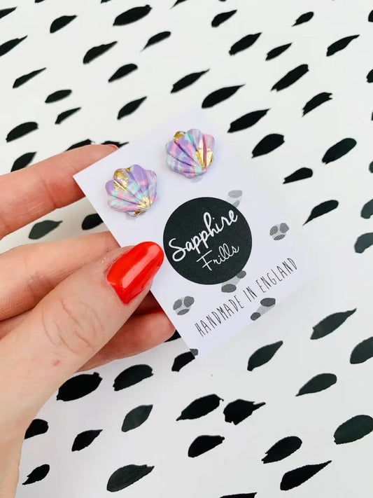 Small Pastel Marble Shell Stud Earrings Sapphire Frills