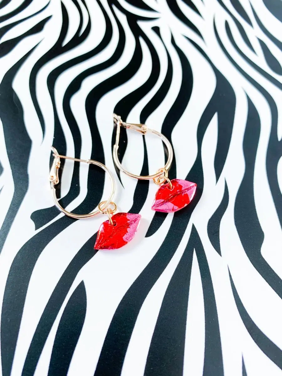 Small Pink and Red Foil Lip Stud Earrings from Sapphire Frills