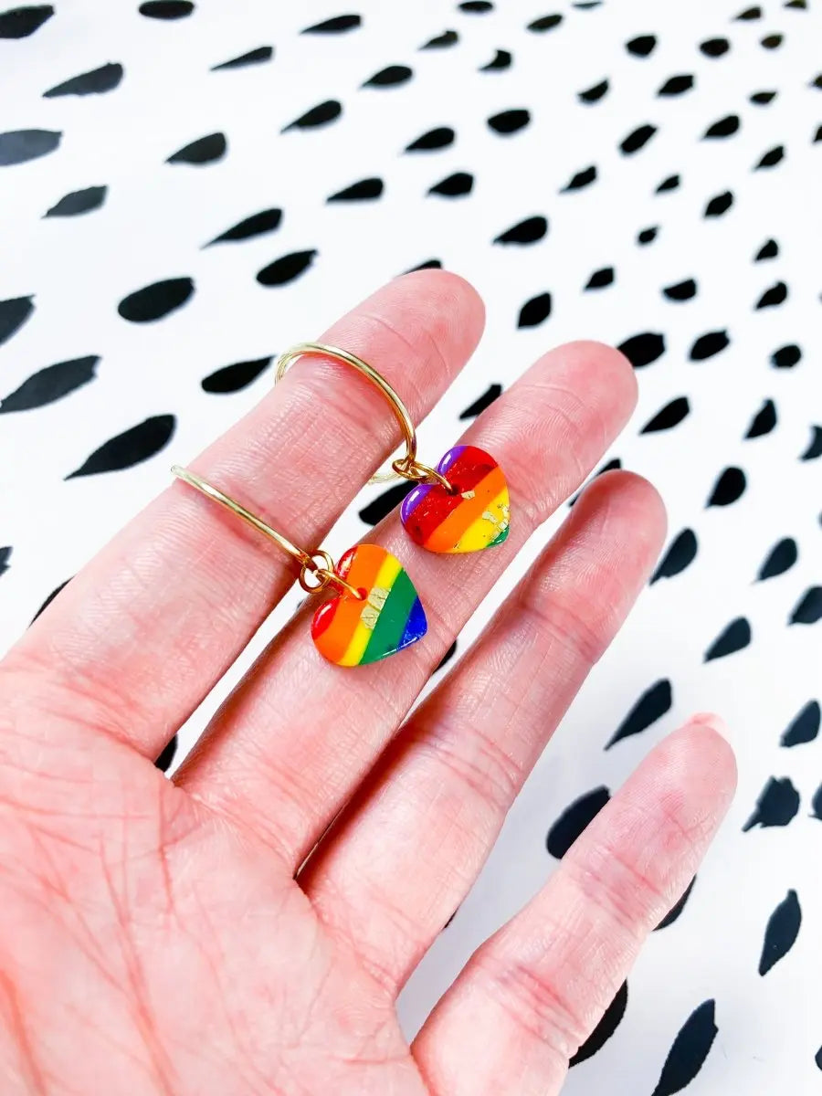 Small Pride Rainbow Stripe Heart Stud Earrings from Sapphire Frills
