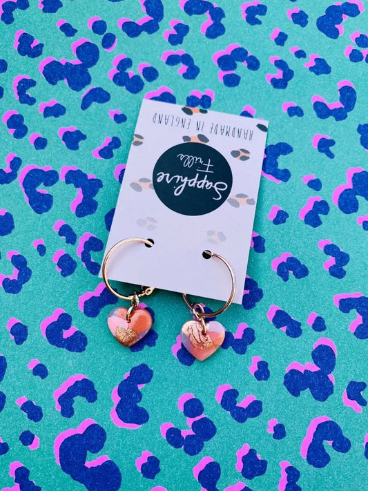 Small Translucent Rose Gold Smudge Print Heart Stud Earrings Sapphire Frills
