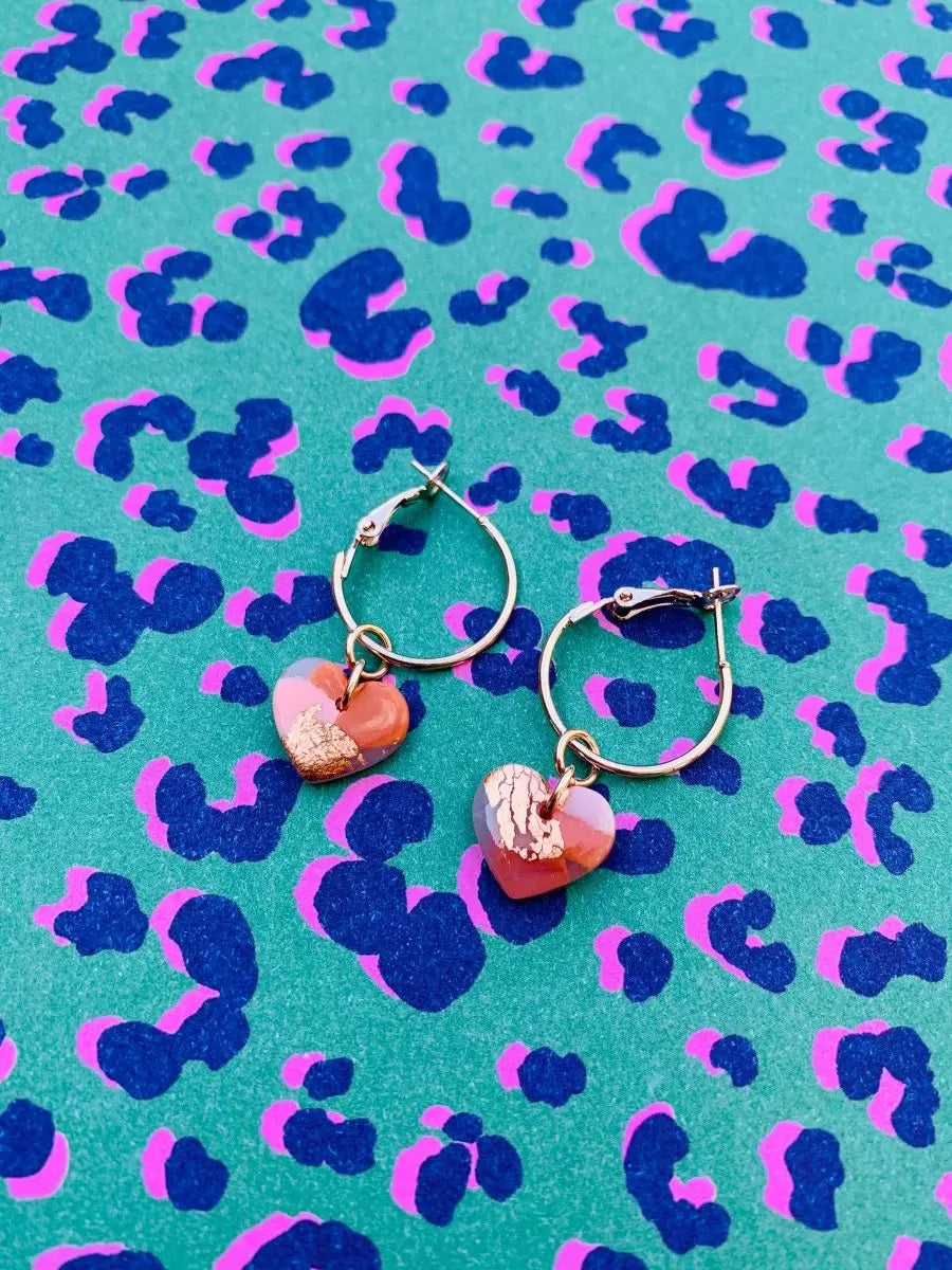 Small Translucent Rose Gold Smudge Print Heart Stud Earrings Sapphire Frills