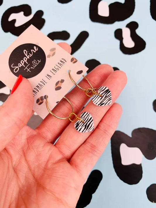 Small White Zebra Print Heart Stud Earrings Sapphire Frills