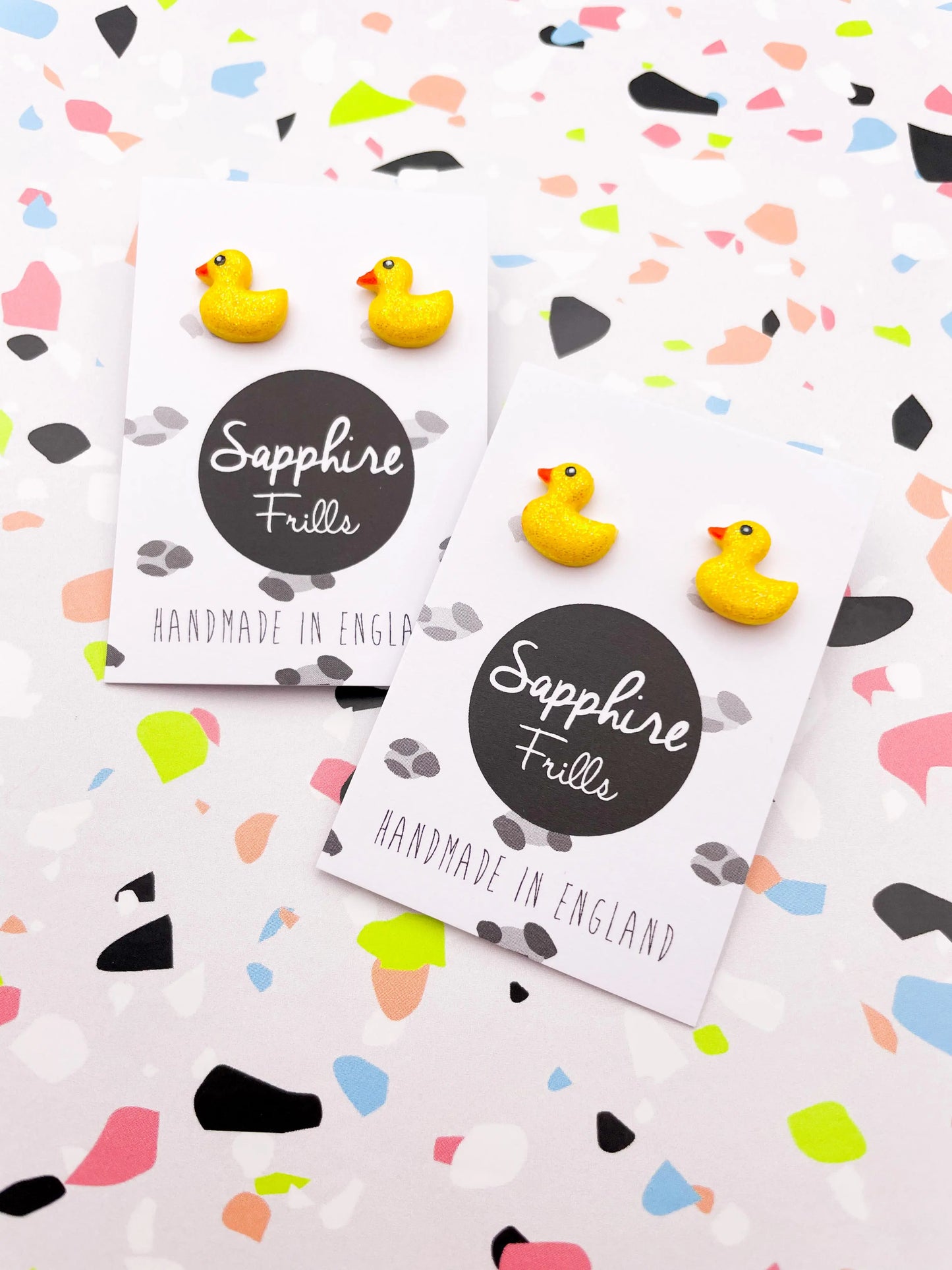 Small Yellow Glitter Duck Stud Earrings from Sapphire Frills