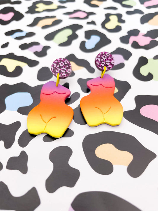 Sunset Ombre Leopard Print Curvy Body Dangle Earrings from Sapphire Frills