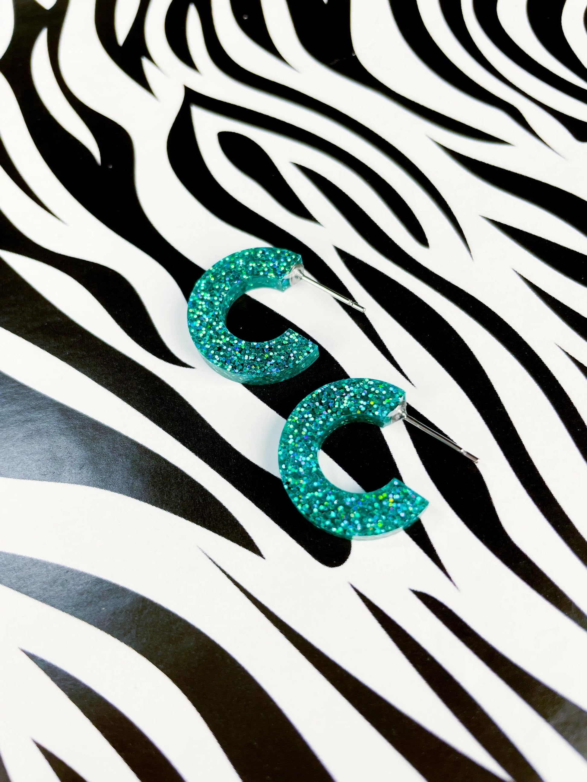 Teal Luxe Glitter Acrylic Circle Hoops from Sapphire Frills