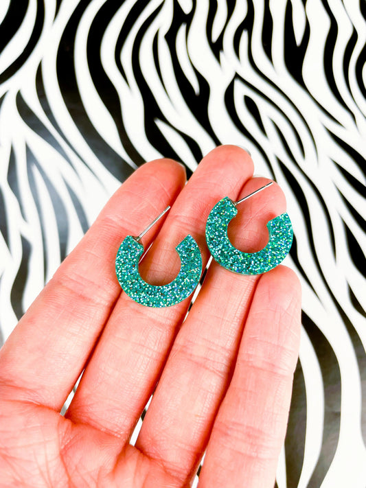 Teal Luxe Glitter Acrylic Circle Hoops from Sapphire Frills