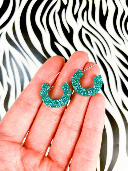 Teal Luxe Glitter Acrylic Circle Hoops from Sapphire Frills