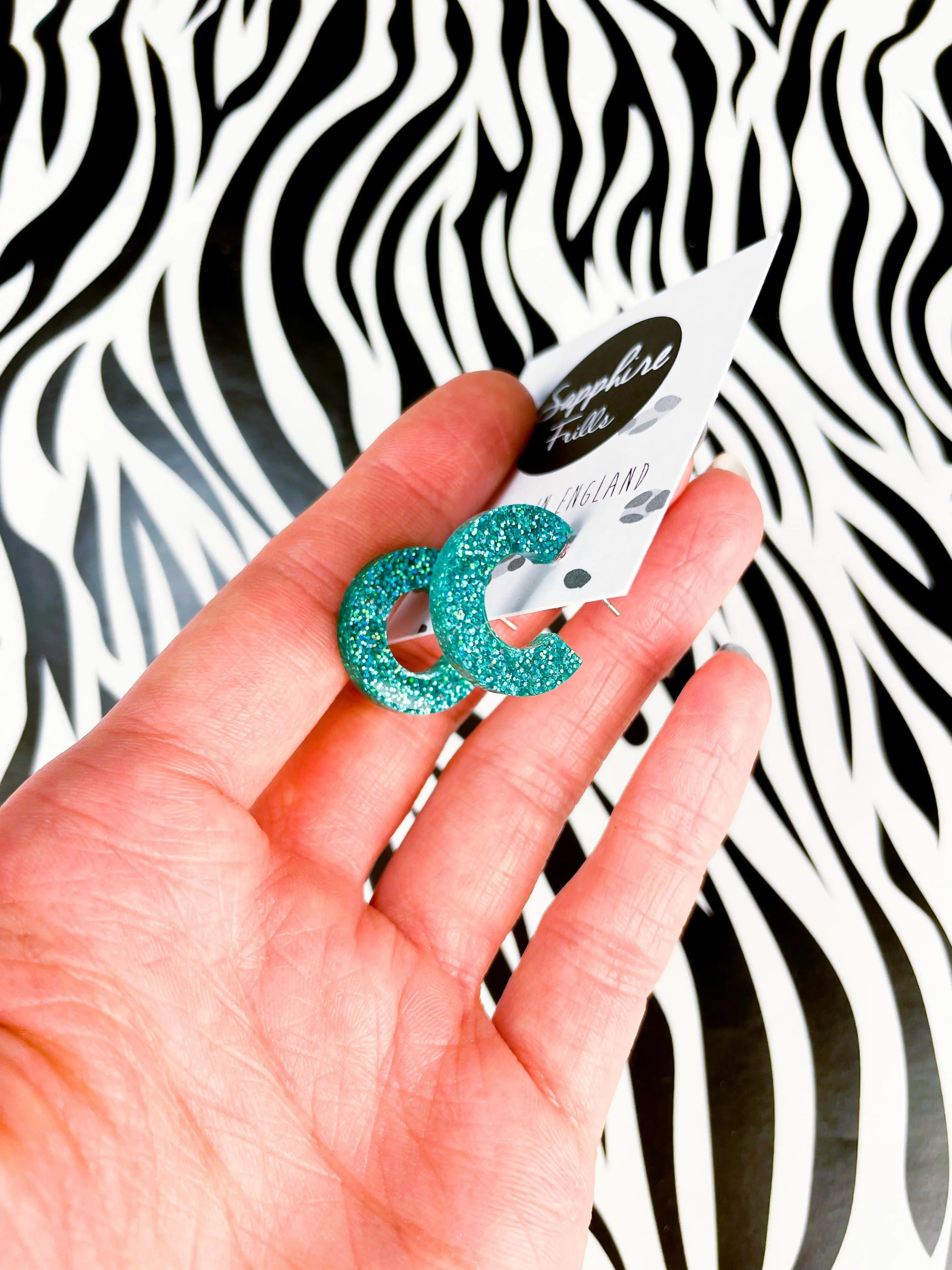 Teal Luxe Glitter Acrylic Circle Hoops from Sapphire Frills