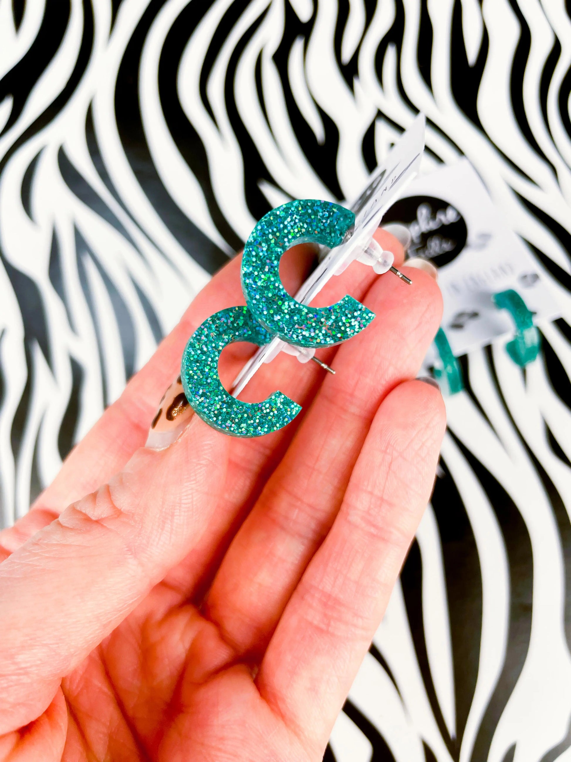 Teal Luxe Glitter Acrylic Circle Hoops from Sapphire Frills