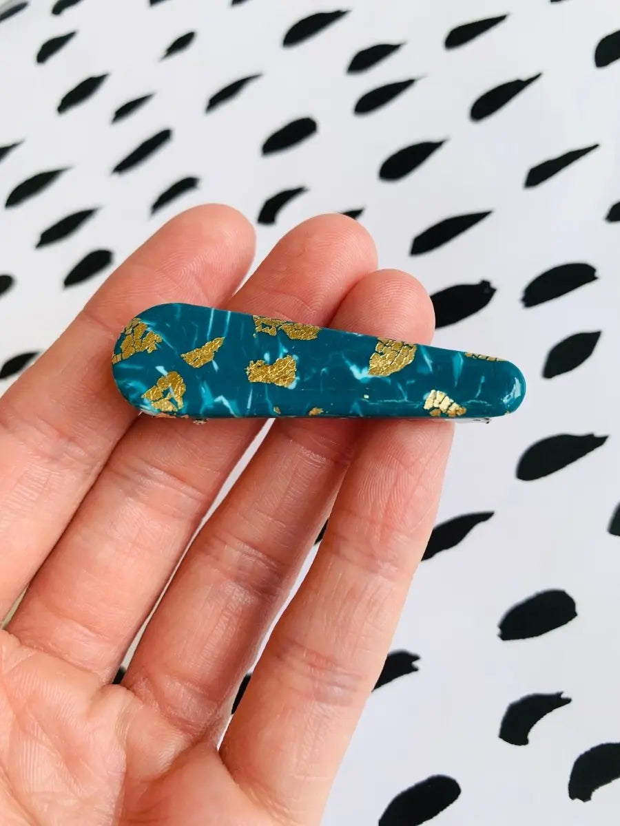 Teal and Gold Marble Hair Clips from Sapphire Frills
