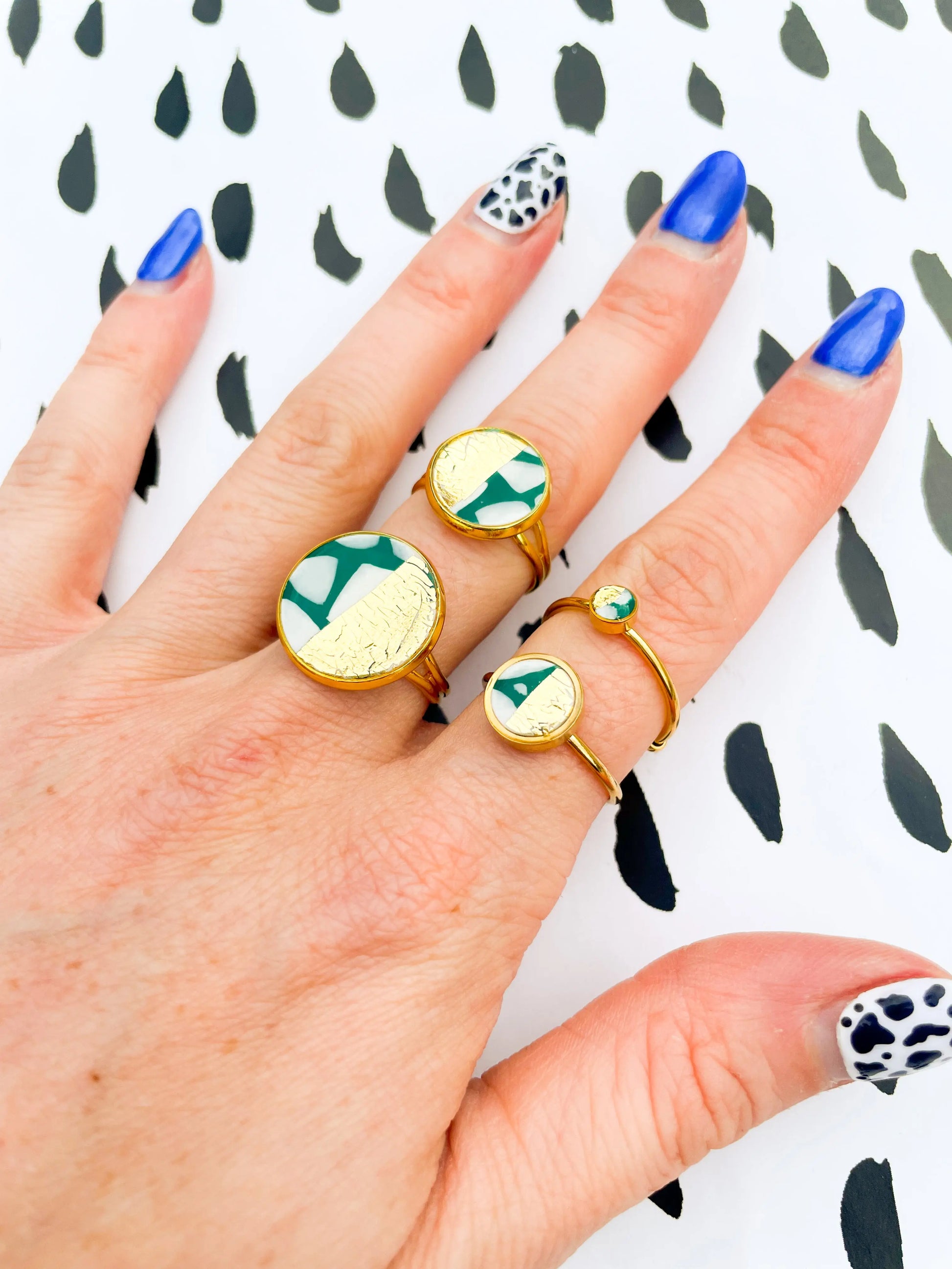 Teal and Gold Terrazzo Adjustable Ring from Sapphire Frills