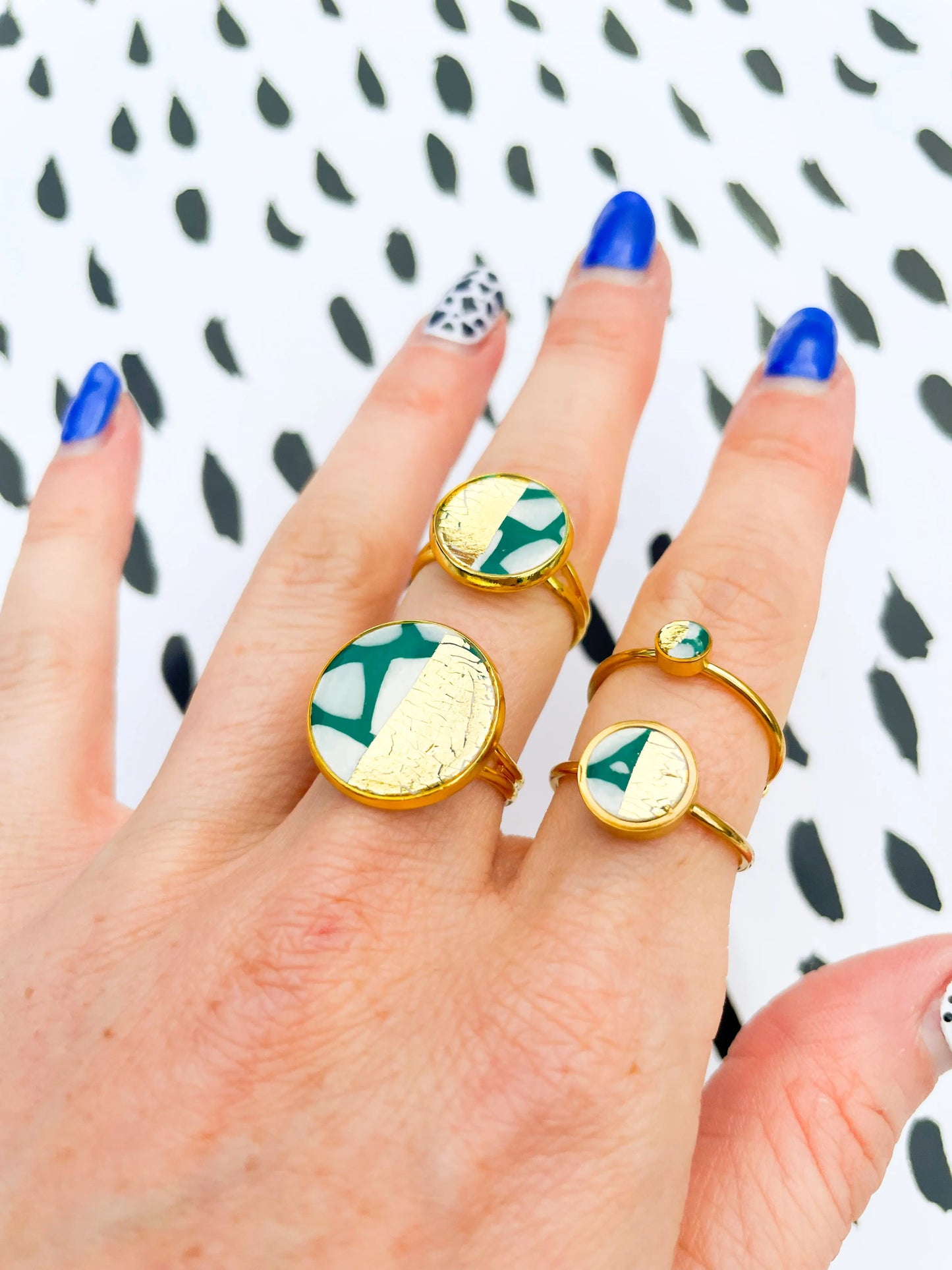 Teal and Gold Terrazzo Adjustable Ring from Sapphire Frills