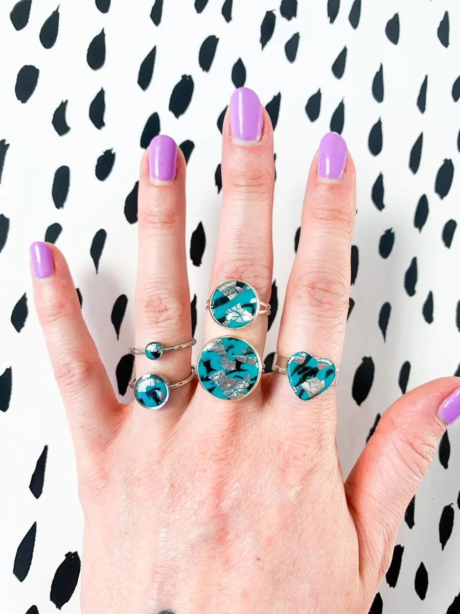 Turquoise and Black Marble Adjustable Ring from Sapphire Frills