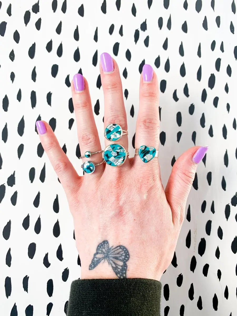 Turquoise and Black Marble Adjustable Ring from Sapphire Frills